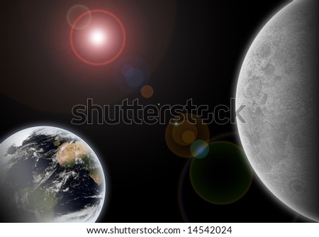 Detailed earth and moon from space.