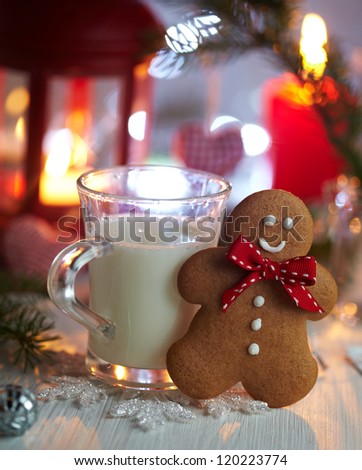 Gingerbread man and cup of milk for Santa