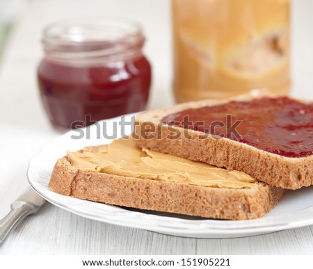 Peanut butter and jelly on multigrain bread