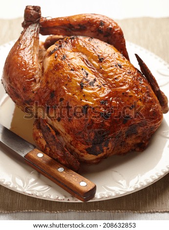Whole Roasted Chicken on plate for holidays