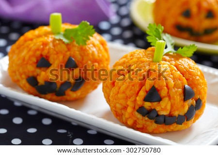 Pumpkin Rice Ball Jack O Lanterns for Halloween party