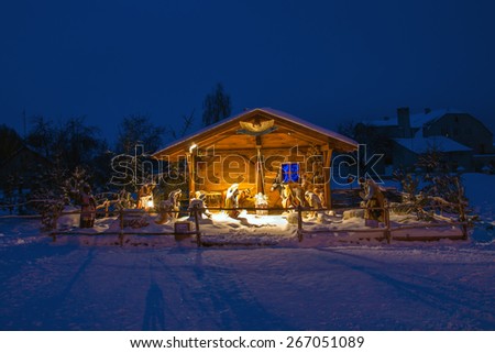 winter night Christmas garland lights light snow