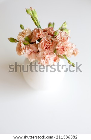 bouquet of carnations in a white vase