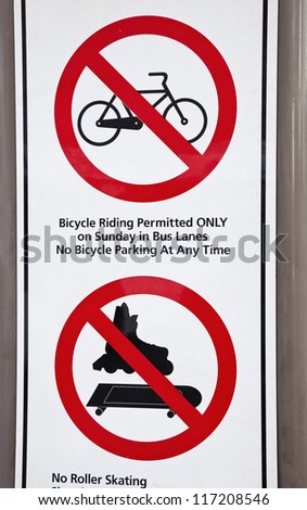 No biking and skating signs in the center of the city