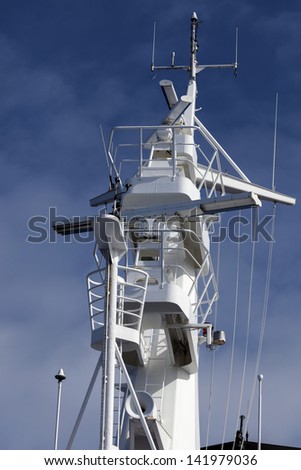 Cruise ship - navigation equipment on the top of the ship