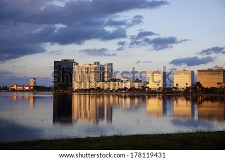 West Palm Beach, Florida architecture seen during the sunset