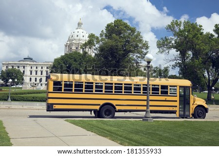 School Bus in front of State Capitol in St. Paul.