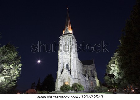 Bariloche Cathedral at night. San Carlos de Bariloche, Argentina.