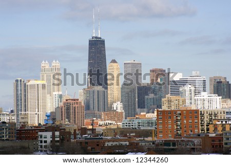Chicago downtown seen from west side late afternoon