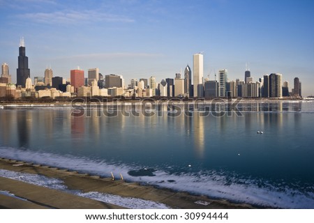 Frozen Lake Michigan in Chicago, IL.
