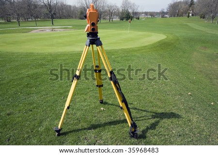 Land surveying the golf course - spring time.