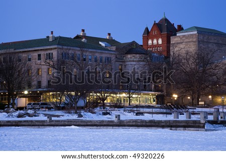 Historic Buildings - University of Wisconsin - seen from frozen Lake Mendota.