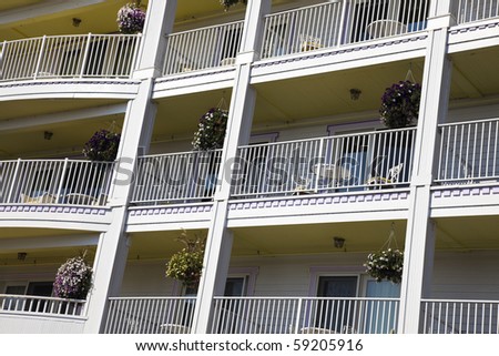 Hotel in Mackinac Island - white balconies.