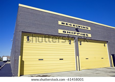 Warehouse with yellow gates.