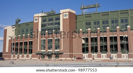GREEN BAY, WI - October 15: Panoramic view of Lambeau Field in Green Bay, Wisconsin. The stadium is the second largest in Wisconsin. Home to the NFL team Green Bay Packers. Green Bay, WI, October 15, 2011.