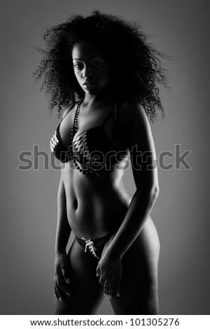 African American lingerie woman portrait Stock Photo