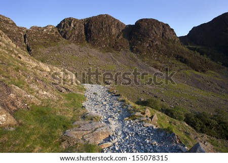 path up into mountains in lake district,  cumbira,