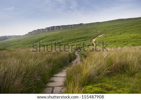 path leading up to mountain, hathersage, peak district