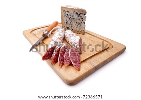 board, folding with  smoked and matured cutting cheese blue cheese board knife sausage, knife cutting