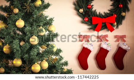 christmas tree and socks of present