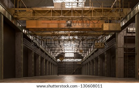 Empty Warehouse Ready To Use With Steel Crane
