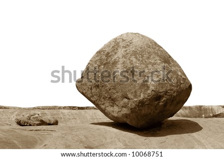 Conceptual image of an isolated balancing rock in Mahabalipuram, India