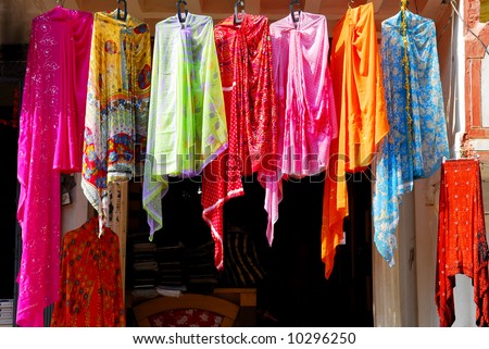 shop with colorful indian cloths