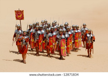 Group of roman soldiers during Roman show in Jerash, Jordan