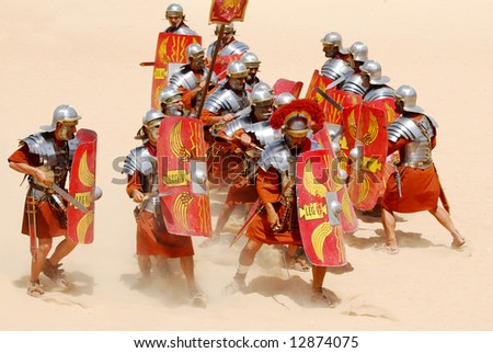 Roman soldiers fighting during Roman show in Jerash, Jordan