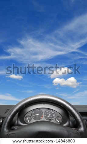 Wheel and dashboard of a car