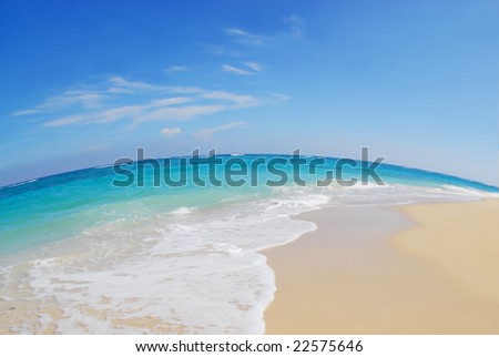 Fish-eye view on tropical beach and ocean