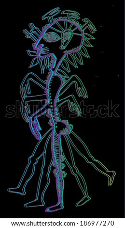 Vector illustration of abstract hand drawn sketch of ancient human being. Sculpture, godess, pagan.