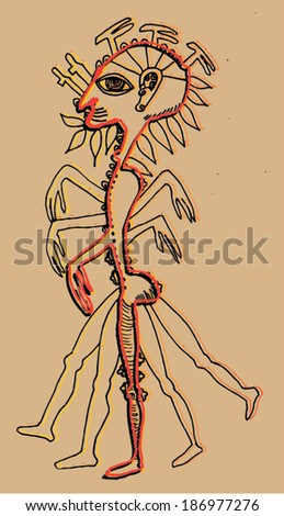 Vector illustration of abstract hand drawn sketch of ancient human being. Sculpture, godess, pagan.