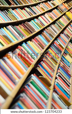 Books in round library shelf