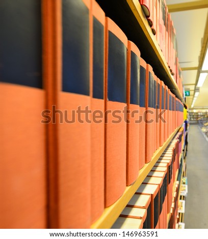 Public library, blurred bright background