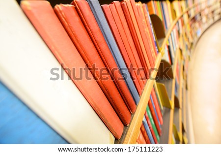 Close up of books in book shelf