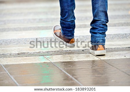 Close up of man shoes walking Close up of man shoes walking