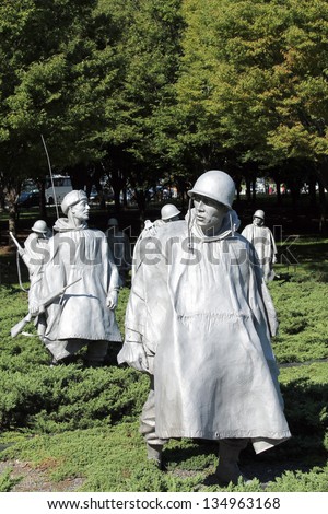 WASHINGTON DC - SEP 6: Korean War Memorial at Washington Mall in Washington DC on Sep 6, 2011. The memorial represent squad on patrol in the Korean War, a war between South Korea and North Korea