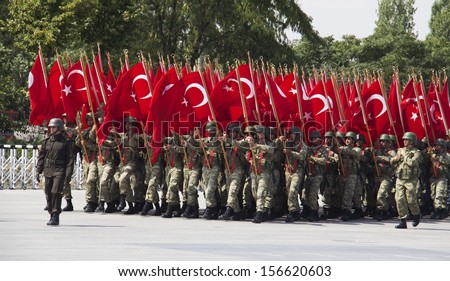 ANKARA, TURKEY - AUGUST 30: August 30th Victory Day was celebrated with an official ceremony and military parades at Hipodrom, Ankara on August 30, 2013 in Ankara, Turkey