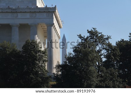 View of the Lincoln Memorial, and Washington Memorial, Washington DC USA