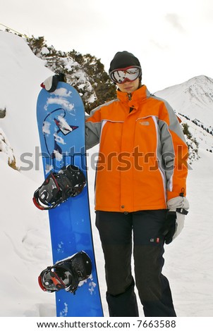 The beautiful girl costing with a snowboard