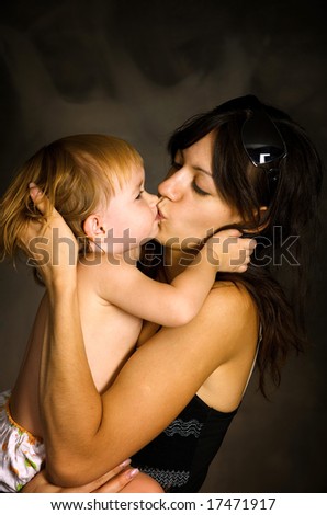 Excellent kisses of mother and daughter
