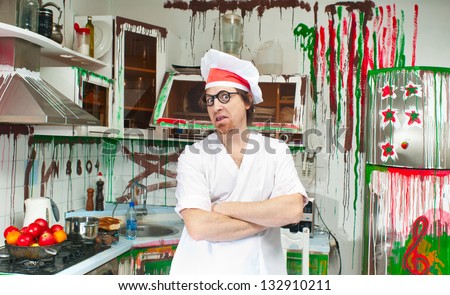 Crazy cook in the painted kitchen