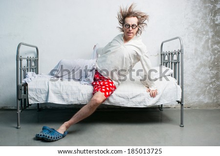 Funny man gets out of bed