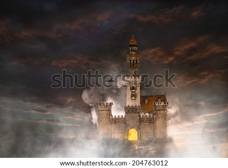 Old fantasy castle with bats