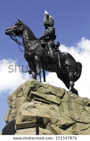 The monument to commemorate the Royal Scots Greys who fought in the second Boer War in South Africa in 1899. The statue is in Princes Street Gardens, Edinburgh. The sculptor was Birnie Rhind.