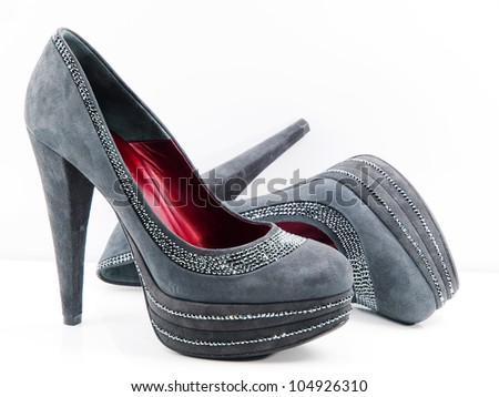 stylish gray shoe decorated with crystals