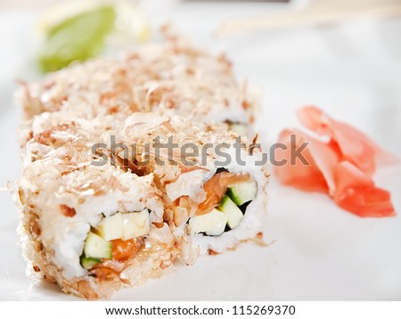 Sushi - Roll with Cucumber and Cream Cheese Salmon inside