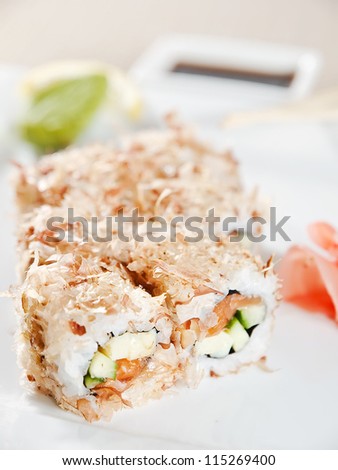 Sushi - Roll with Cucumber and Cream Cheese Salmon inside