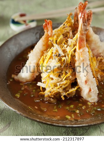 Tempura Fried shrimp in sauce Japanese style